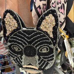 NEW Beaded BULLDOG Face Crossbody Bag with chain strap
